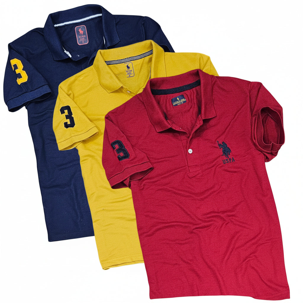 US POLO™ NECK T-SHIRT FOR MEN (MULTICOLOR, M) (PACK OF 3)
