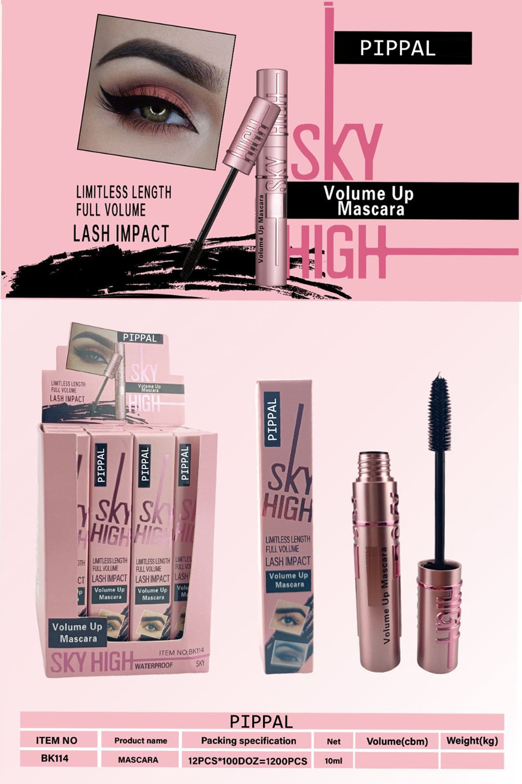 BGOS™ PIPPAL SKY HIGH MASCARA ULTRA VOLUME UP VOLUMIZING MASCARA FOR BOLD AND DRAMATIC LASHES LONG LASTING WATERPROOF 10GM (PACK OF 1)