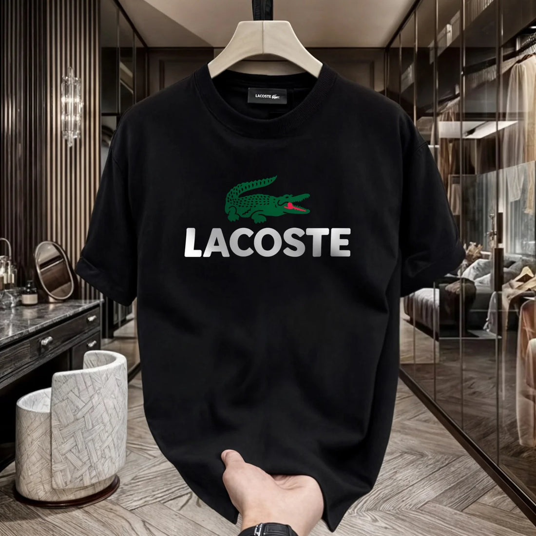 LACOSTE™ ROUND NECK T-SHIRT FOR MEN (BLACK) (PACK OF 1)