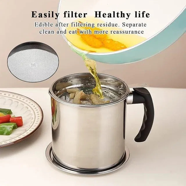 Stainless Steel Oil Pot With Filter & Lid